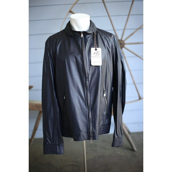 $3,650 Heinz Bauer Butter Soft Leather Jacket SZ 56/46 Navy NWT